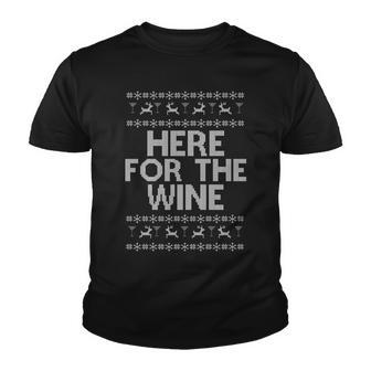 Here For The Wine Ugly Christmas Sweater Youth T-shirt - Monsterry