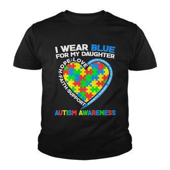 I Wear Blue For My Daughter Autism Awareness Heart Puzzle Youth T-shirt - Monsterry UK