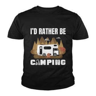 Id Rather Be Camping Gift Rv Van Camping Gift Saying Happy Camper Bear Gift Youth T-shirt - Thegiftio UK