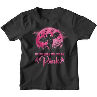 In October We Wear Pink Funny Cat Halloween Breast Cancer Youth T-shirt - Thegiftio UK
