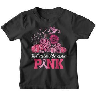 In October We Wear Pink Hummingbird Pumpkin Breast Cancer Youth T-shirt - Thegiftio UK