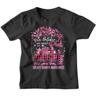 In October We Wear Pink Ribbon Leopard Truck Breast Cancer Youth T-shirt - Thegiftio UK
