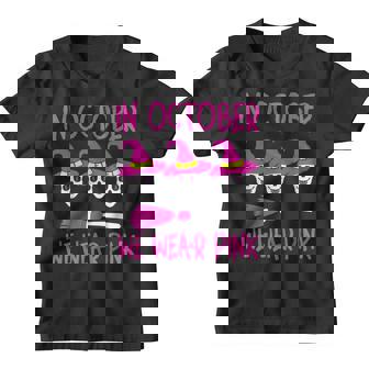 In October We Wear Pink Skull Halloween Breast Cancer Youth T-shirt - Thegiftio