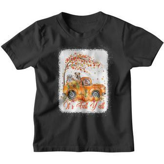 Its Fall Yall Bulldog Riding Truck Pumpkin Autumn Fall Youth T-shirt - Thegiftio UK