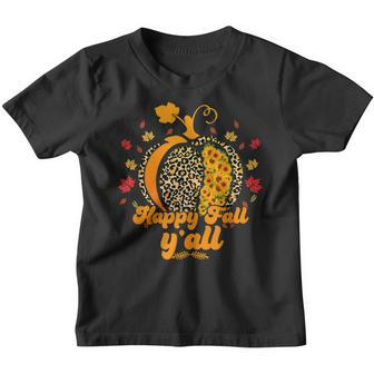 Its Fall Yall Leopard Print Pumpkin Sunflower Halloween Fall Youth T-shirt - Thegiftio UK