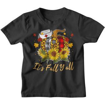 Its Fall Yall Leopard Pumpkin Halloween Scrub Tops Women Youth T-shirt - Thegiftio UK