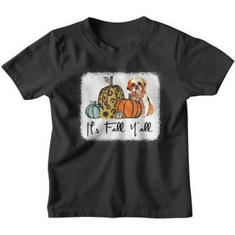 Its Fall Yall Yellow Shih Tzu Dog Leopard Pumpkin Falling Youth T-shirt - Thegiftio UK