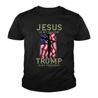 Jesus Is My Savior Trump Is My President American Cross Tshirt Youth T-shirt - Monsterry