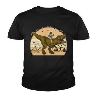Jesus Riding T-Rex Dinosaur Funny Vintage Youth T-shirt - Monsterry