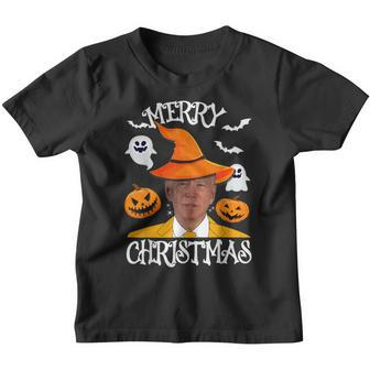Joe Biden Merry Christmas Halloween Jokes Pumpkin Ghost Youth T-shirt - Thegiftio UK