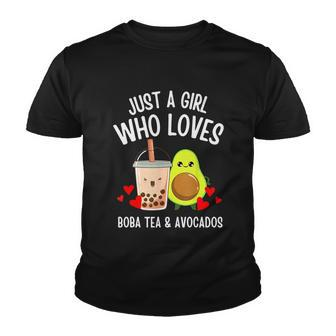 Just A Girl Who Loves Boba Tea & Avocados Cute Kawaii Teen Tshirt Youth T-shirt - Monsterry