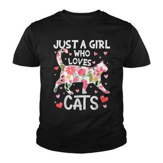 Just A Girl Who Loves Cats Cat Lover Kitten Cute Flower Youth T-shirt - Thegiftio UK