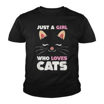 Just A Girl Who Loves Cats Cat Lover Owner Kawaii Cat Youth T-shirt - Thegiftio UK