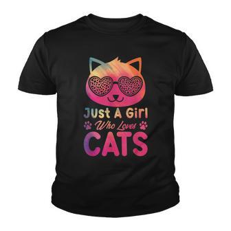 Just A Girl Who Loves Cats Colorful Cat Kitty Leopard Eyes Youth T-shirt - Thegiftio UK