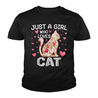 Just A Girl Who Loves Cats Cute Flower Dog Lover Youth T-shirt - Thegiftio UK