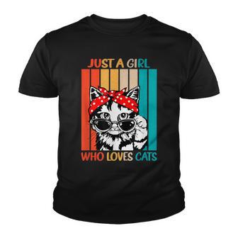 Just A Girl Who Loves Cats Retro Vintage Cat Lover Youth T-shirt - Thegiftio UK