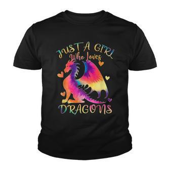 Just A Girl Who Loves Dragons Color Tie Dye Dragon Rainbow Youth T-shirt - Thegiftio UK