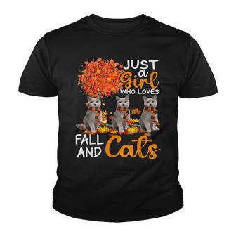 Just A Girl Who Loves Fall And Cats Thanksgiving Farmer Cat Youth T-shirt - Thegiftio UK