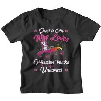 Just A Girl Who Loves Monster Trucks And Unicorns Girls Kids Youth T-shirt - Thegiftio UK