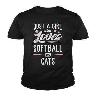 Just A Girl Who Loves Softball And Cats Gift Youth T-shirt - Thegiftio UK