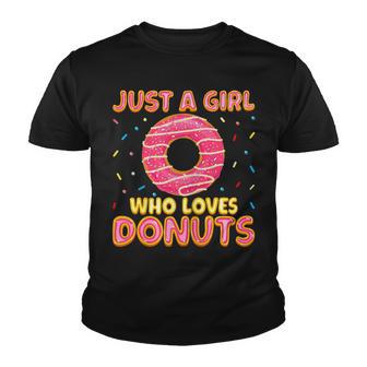 Just A Girls Who Loves Donuts Doughnut Donut Lover Quote Youth T-shirt - Thegiftio UK