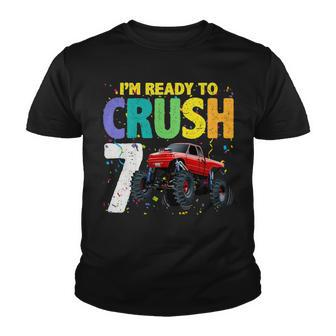 Kids 7 Years Old Boy 7Th Birthday Gifts Monster Truck Car Youth T-shirt - Seseable