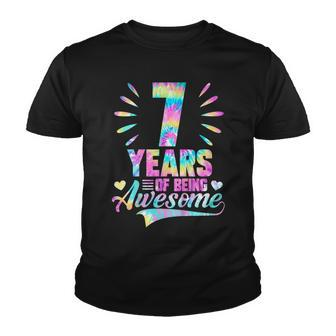 Kids 7Th Birthday Gift Idea Tie-Dye 7 Year Of Being Awesome Youth T-shirt - Seseable