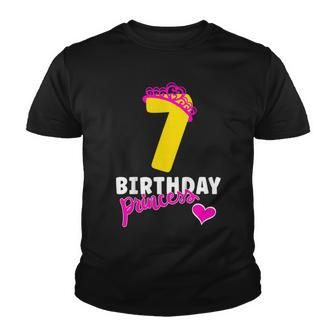 Kids 7Th Birthday Girl Birthday Girl Crown Princess Youth T-shirt - Seseable