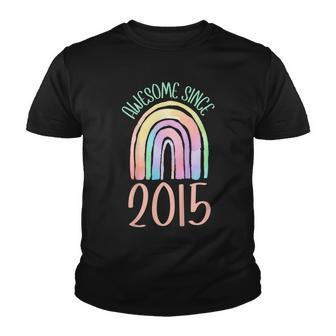 Kids Awesome Since 2015 7Th Birthday Pastel Boho Rainbow Youth T-shirt - Seseable