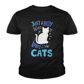 Kids Cat Just A Boy Who Loves Cats Gift For Cat Lovers Youth T-shirt - Seseable