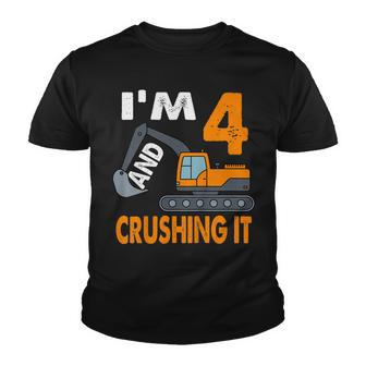 Kids Construction Truck 4Th Birthday Boy 4 Years Old Digger Truck Youth T-shirt - Seseable