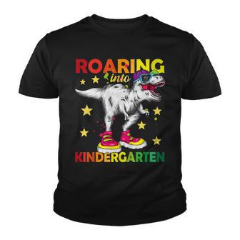Kids Roaring Into Kindergarten Back To School Dinosaur Youth T-shirt - Seseable