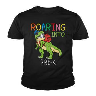 Kids Roaring Into Pre K T-Rex Dinosaur Prek Back To School Boys Youth T-shirt - Seseable