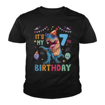Kids Trex Dino Dinosaur 7Th Seven Bday Girl 7 Years Birthday Boys Youth T-shirt - Seseable