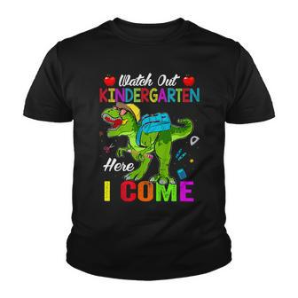 Kids Watch Out Kindergarten Here I Come Dinosaurs Back To School V3 Youth T-shirt - Seseable