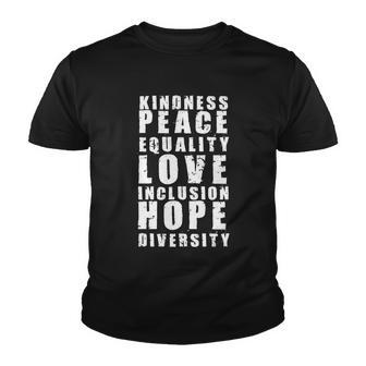 Kindness Peace Equality Love Inclusion Hope Diversity Human Rights V2 Youth T-shirt - Monsterry UK