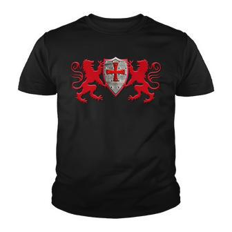 Knights Templar T Shirt - Two Lions And The Knights Shield Youth T-shirt - Seseable