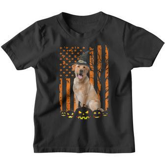 Labrador Retriever Dog Pumpkin American Flag Witch Halloween Youth T-shirt - Thegiftio UK