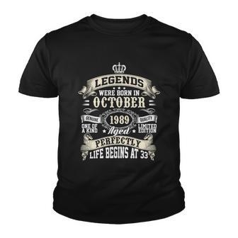 Legends Were Born In October 1989 Vintage 33Rd Birthday Gift For Men & Women Youth T-shirt - Monsterry
