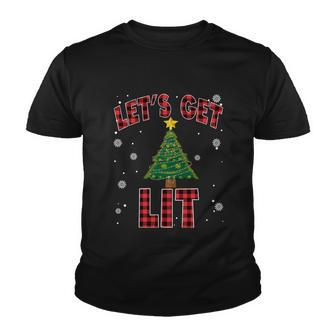 Lets Get Lit Red Buffalo Plaid Christmas Pajama Ing Cool Gift Youth T-shirt - Monsterry