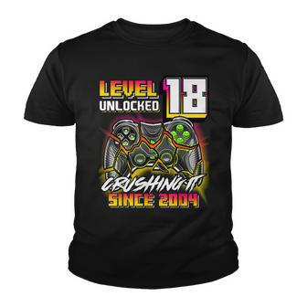 Level 18 Unlocked Crushing It 2004 Video Game 18Th Birthday Youth T-shirt - Seseable