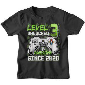 Level 3 Unlocked Awesome Since 2020 3Rd Birthday Gaming V2 Youth T-shirt - Thegiftio UK