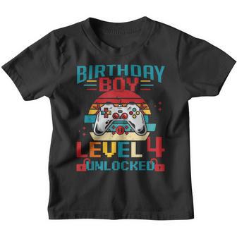 Level 4 Unlocked Video Game 4Th Birthday Gamer Boys Youth T-shirt - Thegiftio UK