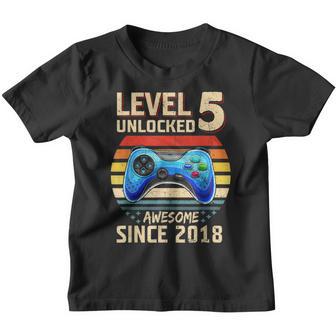 Level 5 Unlocked Awesome Since 2018 5Th Birthday Gaming V13 Youth T-shirt - Thegiftio UK