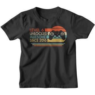 Level 6 Unlockd Awesome Since 2016 6Th Birthday Video Game Youth T-shirt - Thegiftio UK