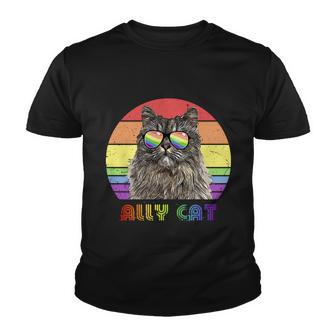 Lgbtq Ally Cat Rainbow Gay Pride Flag Lgbt Gift V7 Youth T-shirt - Monsterry AU