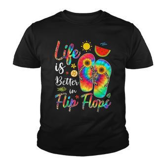Life Is Better In Flip Flops Tie Dye Hello Summer Beach Youth T-shirt - Thegiftio UK