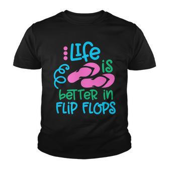 Life Is Better In Flipflops Summer Flip Flops Beach Design Youth T-shirt - Thegiftio UK