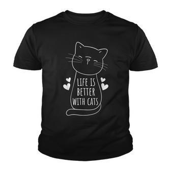 Life Is Better With Cats Funny Cat Lover Youth T-shirt - Thegiftio UK
