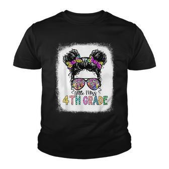 Little Miss 4Th Grade Back To School Messy Bun Teacher Youth T-shirt - Seseable